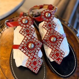 Isabel Marant Red Grommet T-Strap Sandals